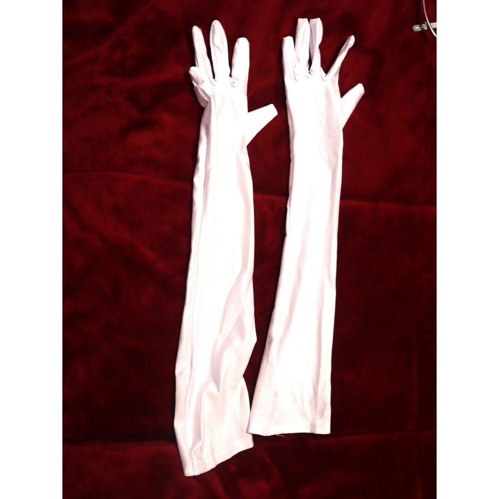 White Formal Opera Gloves Matte Satin Stretch Elbow Length 12 Button Prom Bridal